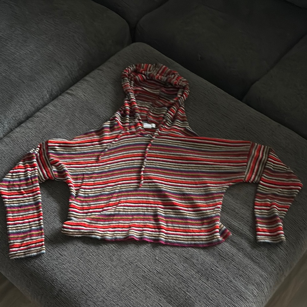 Striped Multicolor Cropped Hoodie